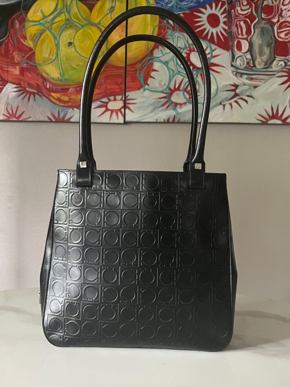 Ferragamo Gancini Embossed Black Leather Shoulder Bag AU-21 1796 - Picture 2 of 16